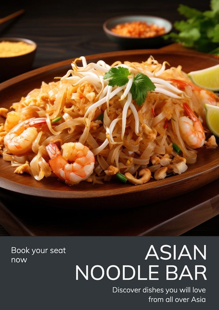 Asian noodle bar poster template, editable text and design