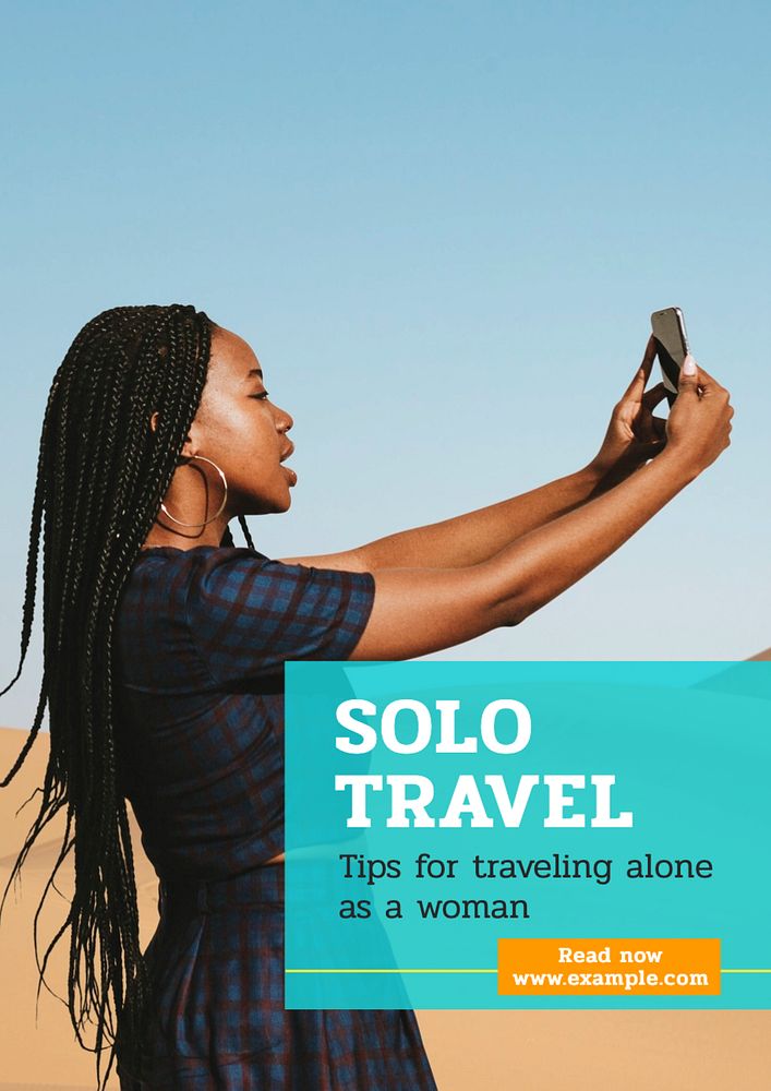 Solo travel poster template, editable text and design