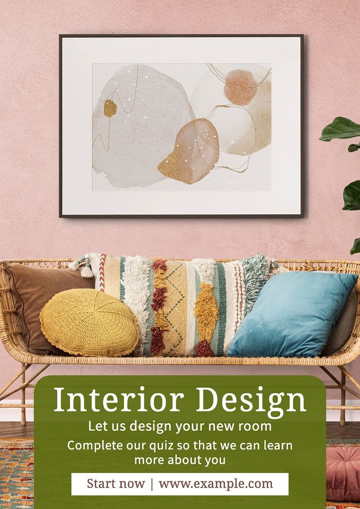 Interior design studio poster template, editable text and design