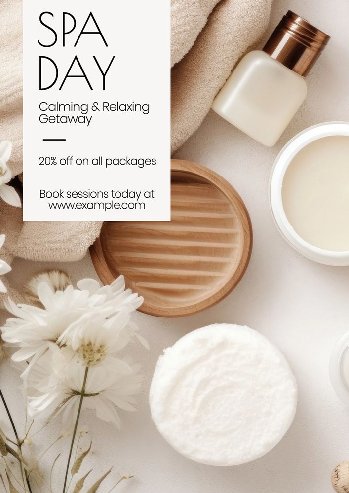 Spa day poster template, editable text and design