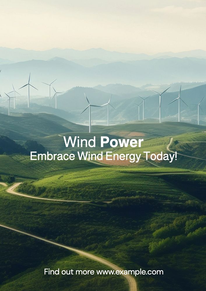 Wind power poster template, editable text and design