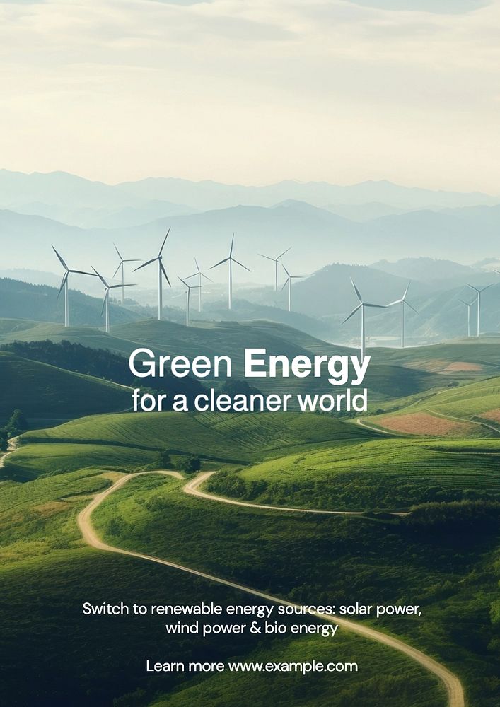 Green energy poster template, editable text and design