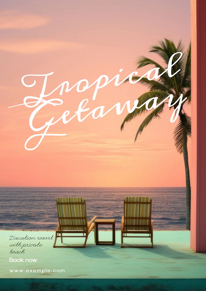 Tropical getaway poster template, editable text and design