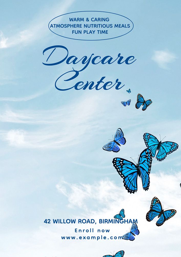 Rainbow butterfly daycare  poster template, editable text and design