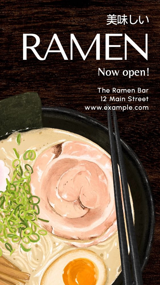 Ramen bar Instagram story template, editable text