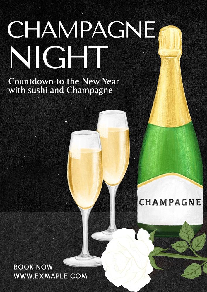 Champagne night poster template, editable text and design