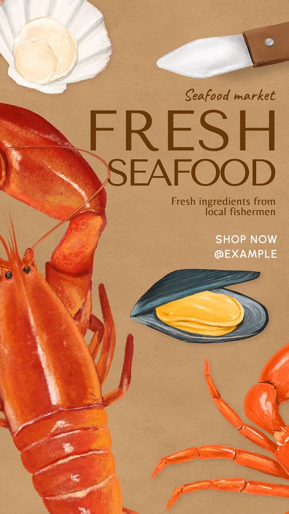 Fresh seafood Instagram story template, editable text