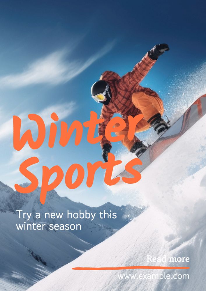 Winter sports poster template, editable text and design