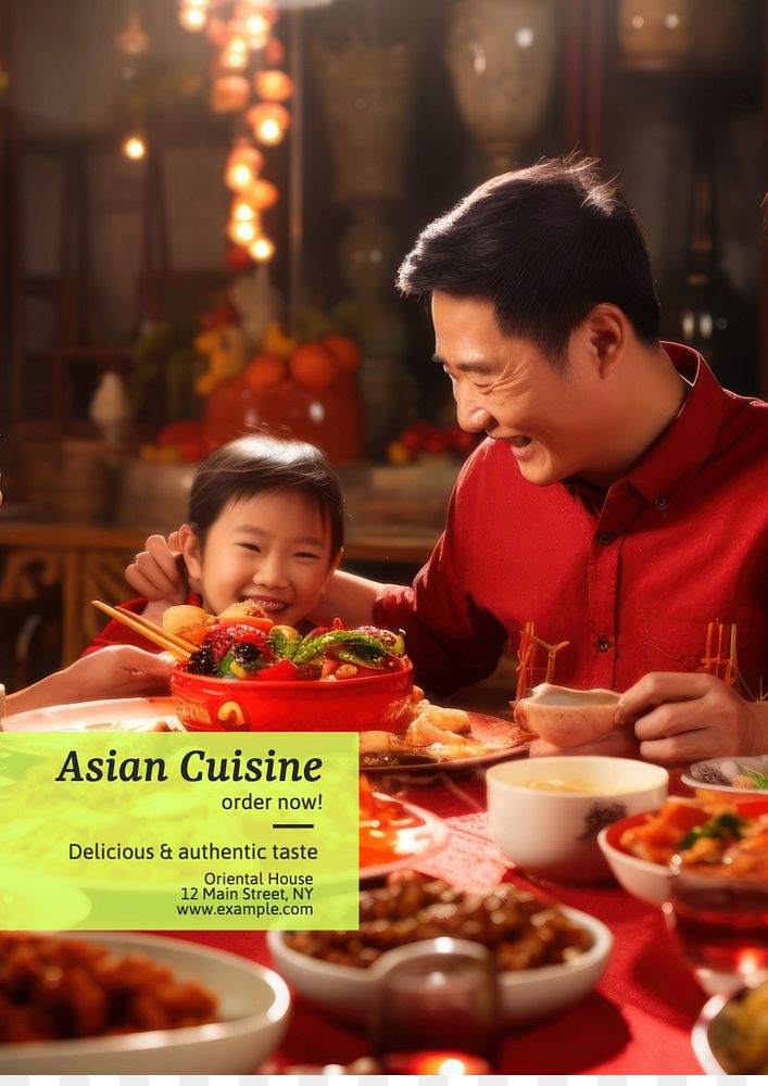 Asian cuisine poster template, editable text and design