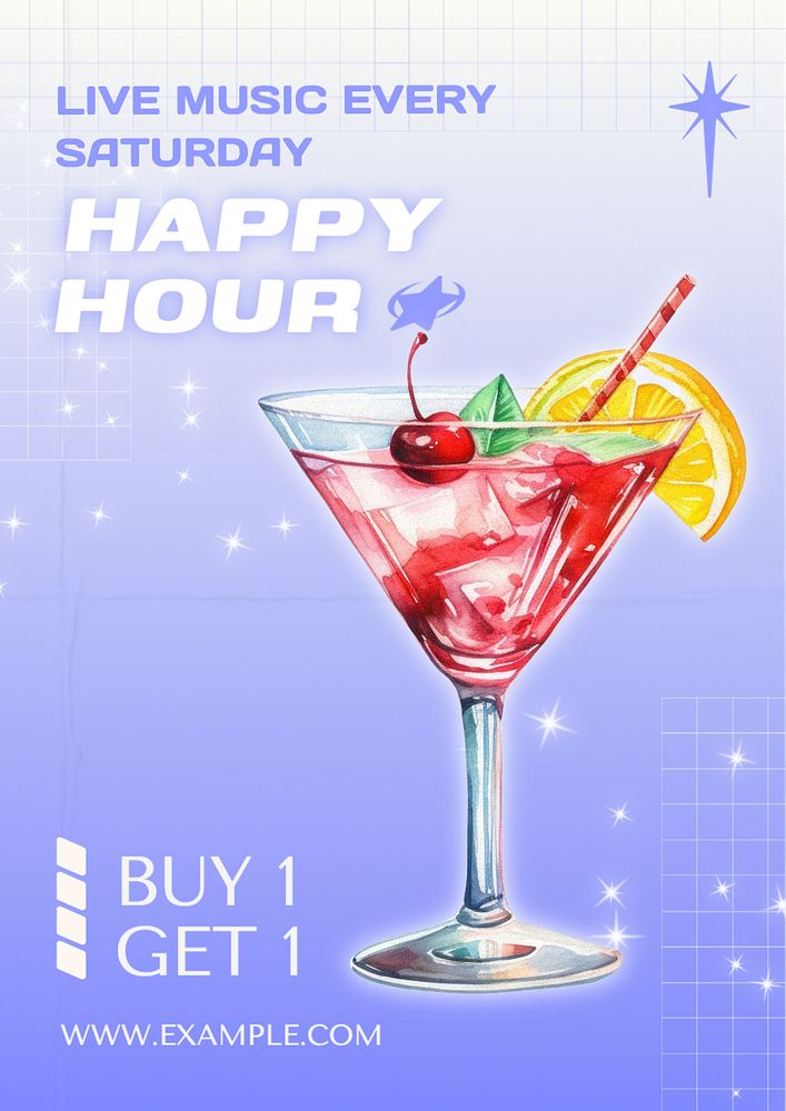 Happy hour poster template, editable text and design