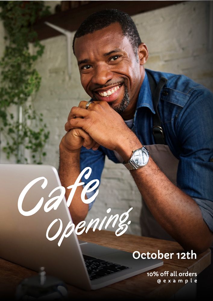 Cafe opening poster template, editable text and design