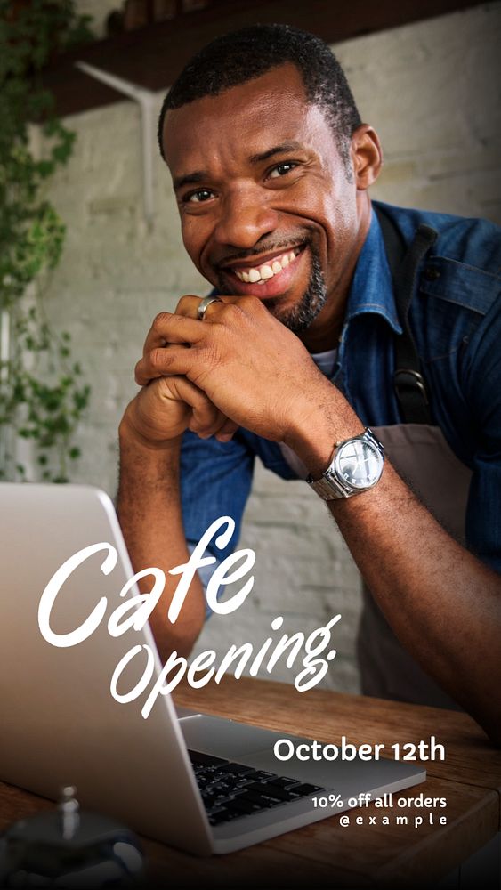 Cafe opening Instagram story template, editable text