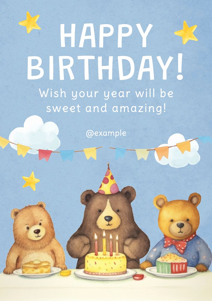 Happy Birthday poster template, editable text and design