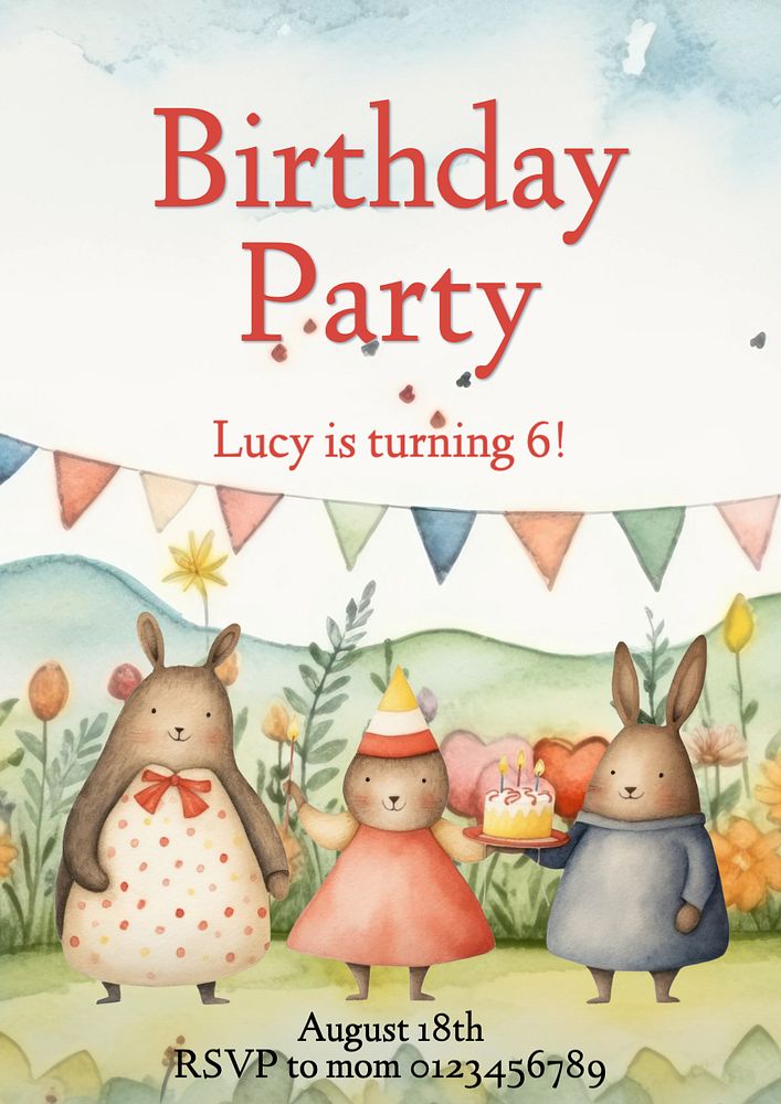 Birthday party poster template, editable text and design