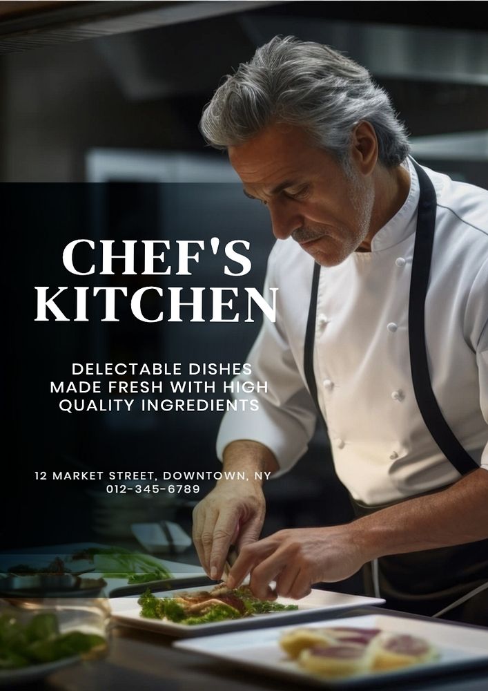 Chef's kitchen poster template, editable text and design