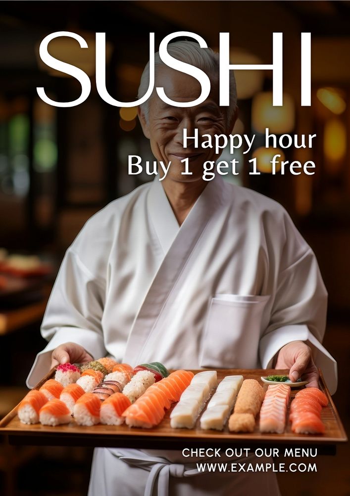 Sushi poster template, editable text and design