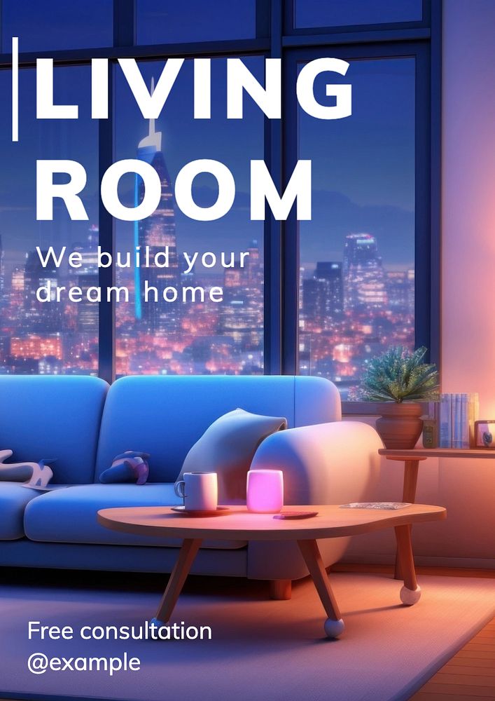 Living room poster template, editable text and design