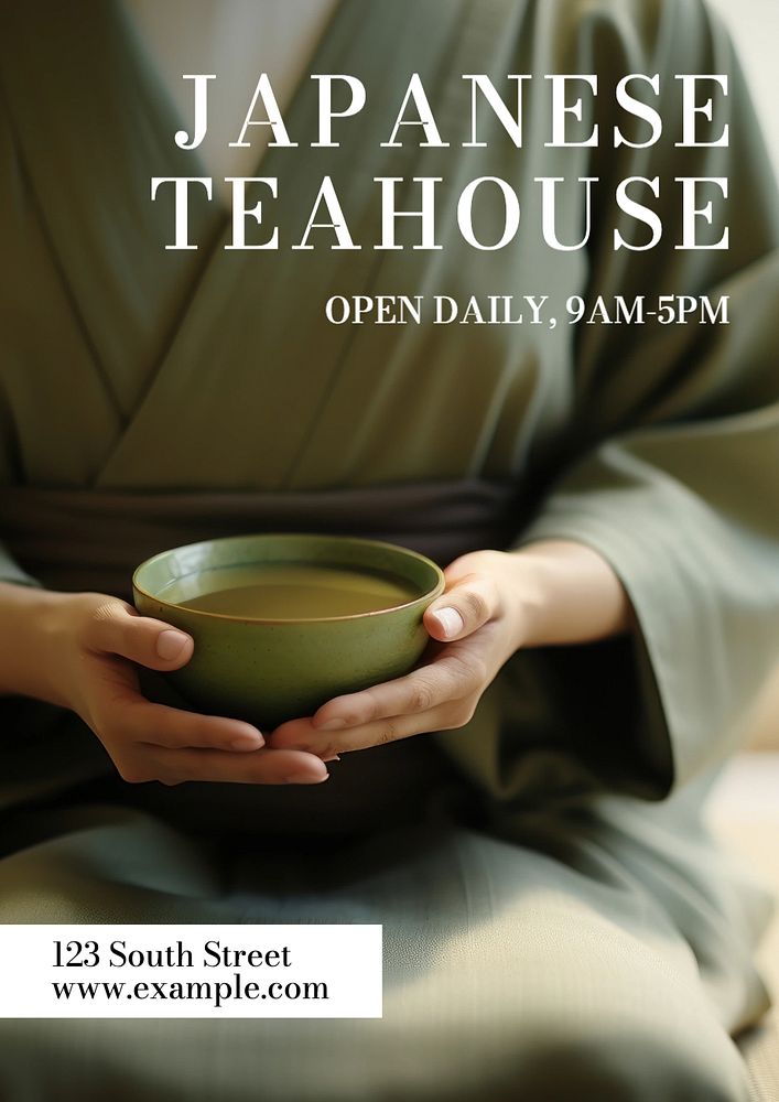 Japanese teahouse poster template, editable text and design