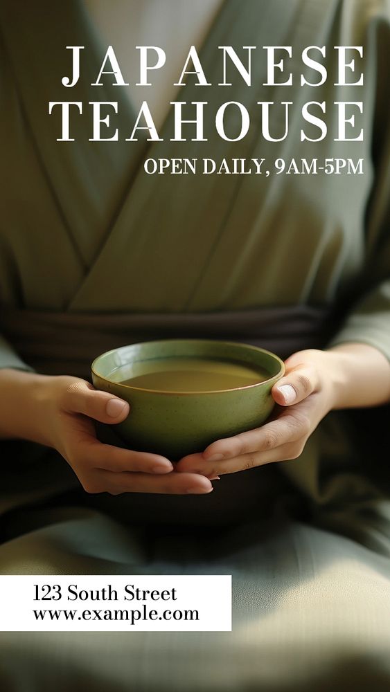 Japanese teahouse Instagram story template, editable text