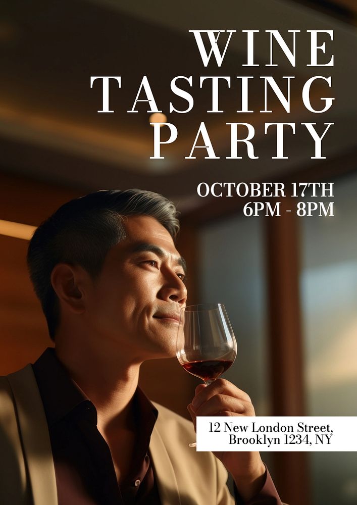 Wine tasting party poster template, editable text and design