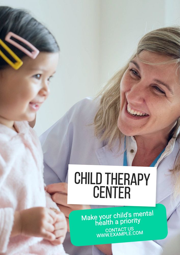 Child therapy center poster template, editable text and design