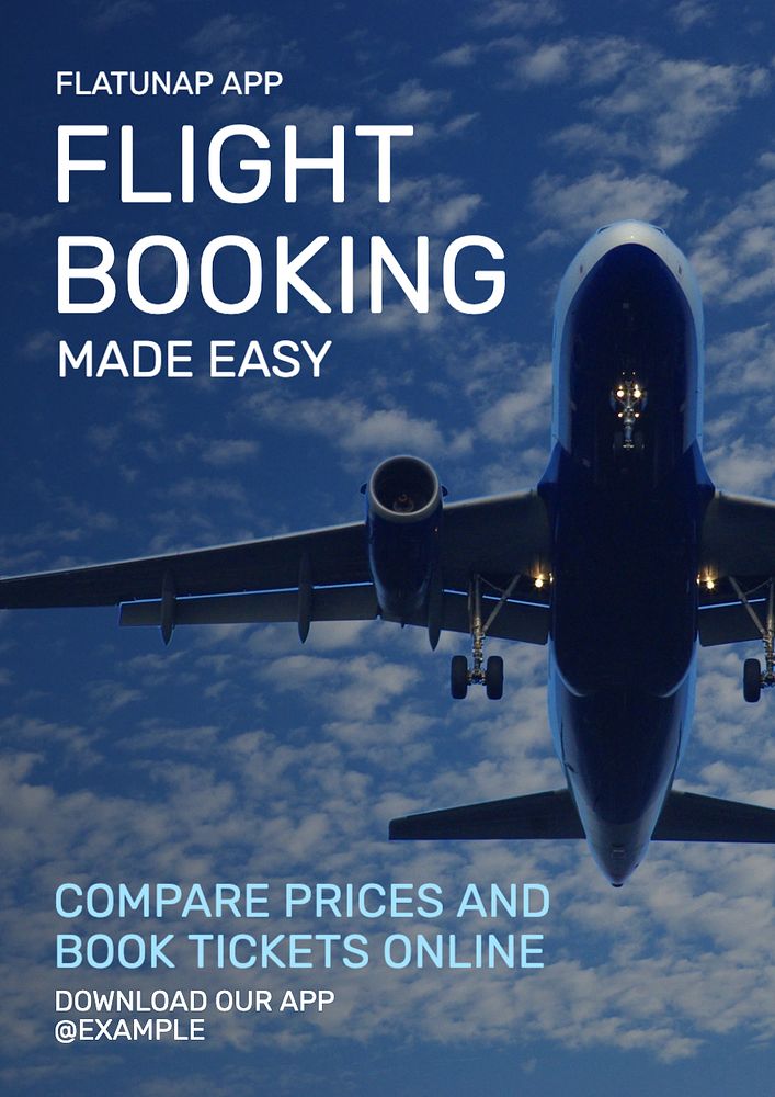 Flight booking poster template, editable text and design