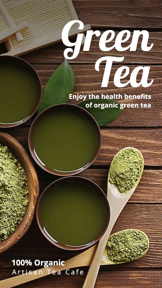 Green tea Instagram story template, editable text