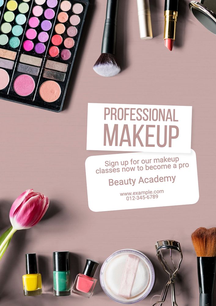 Professional makeup course poster template, editable text and design