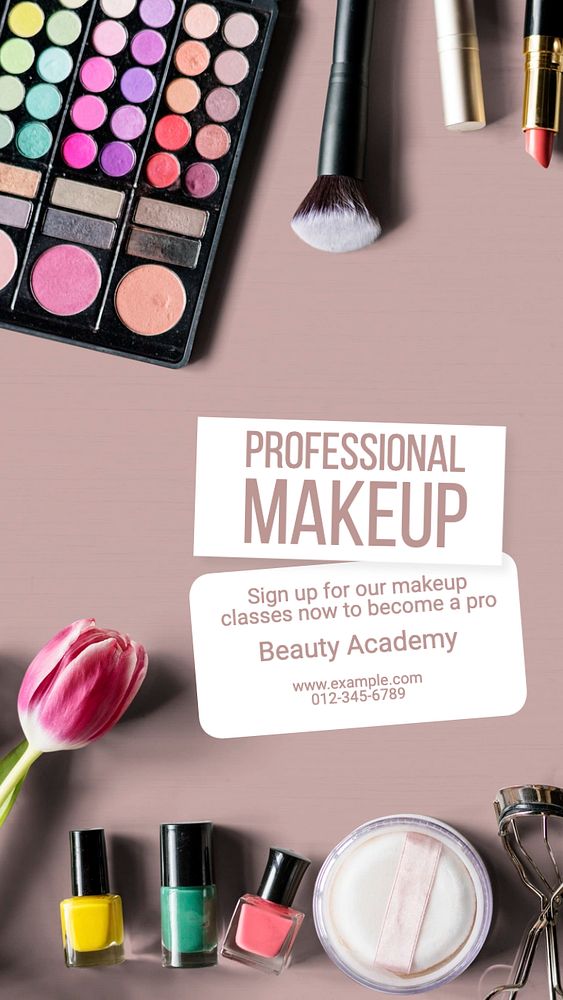 Professional makeup course Facebook story template, editable design