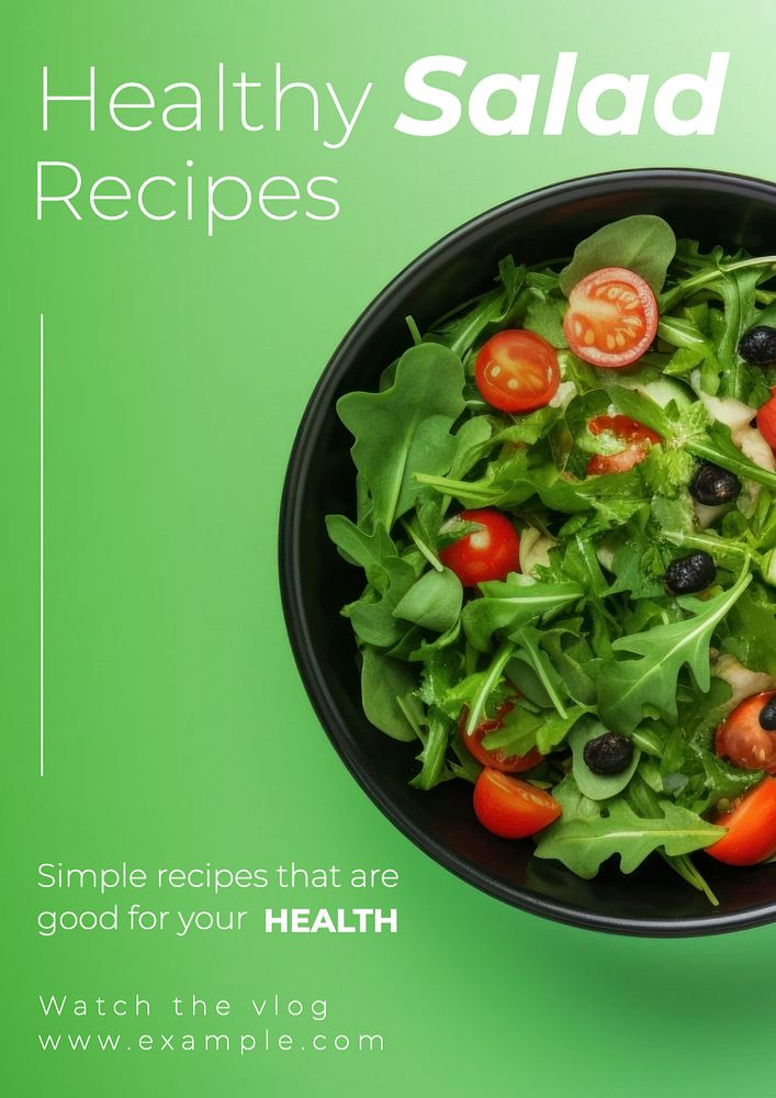 Healthy salad recipes poster template, editable text and design