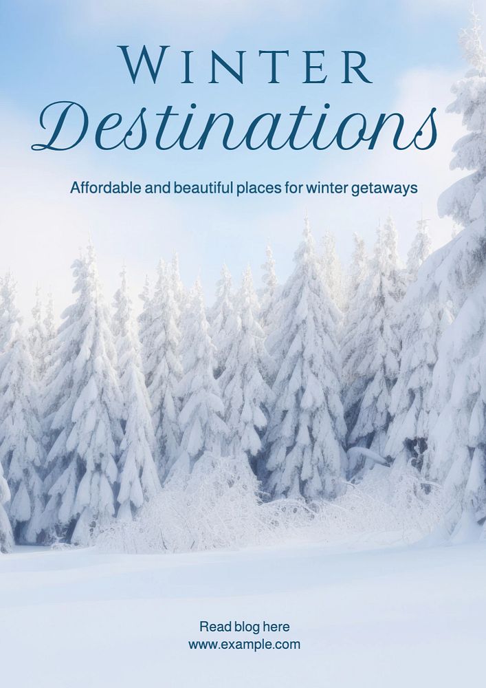 Winter destination poster template, editable text and design