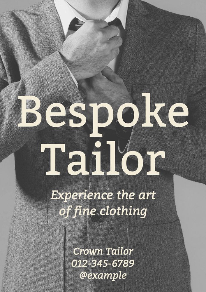 Bespoke tailor & clothing poster template, editable text and design