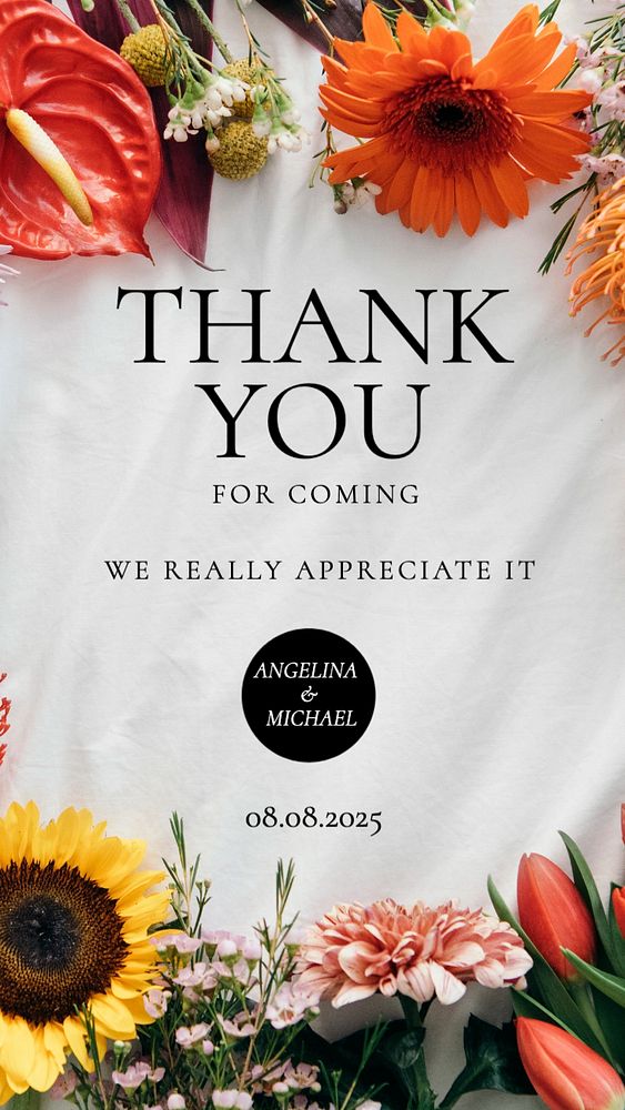 Wedding thank you Instagram post template, editable text