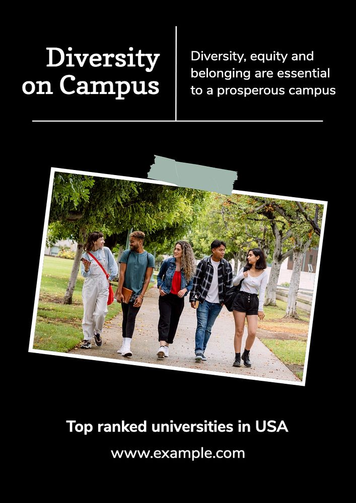 Diversity on university campus poster template, editable text and design