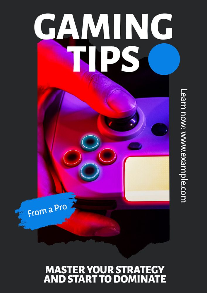 Gaming tips poster template, editable text and design