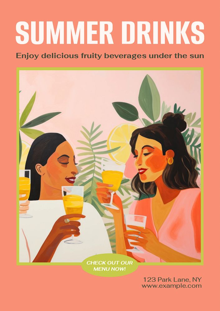 Summer drinks poster template, editable text and design