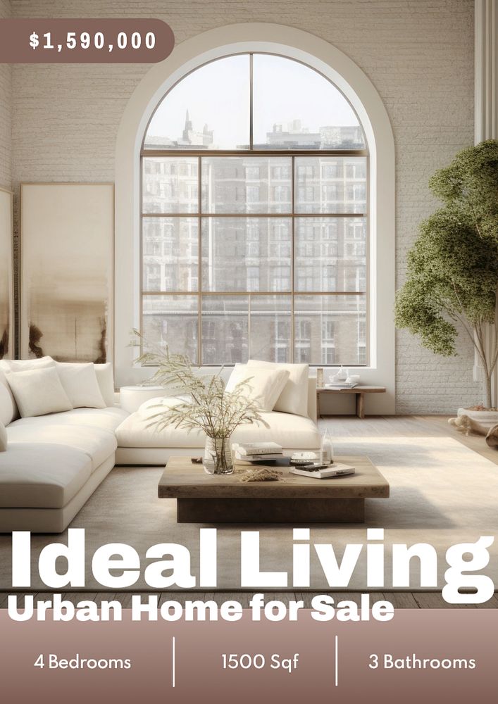 Ideal living home poster template, editable text and design