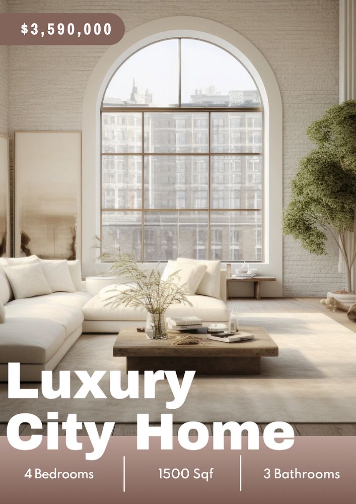 Luxury city home poster template, editable text and design