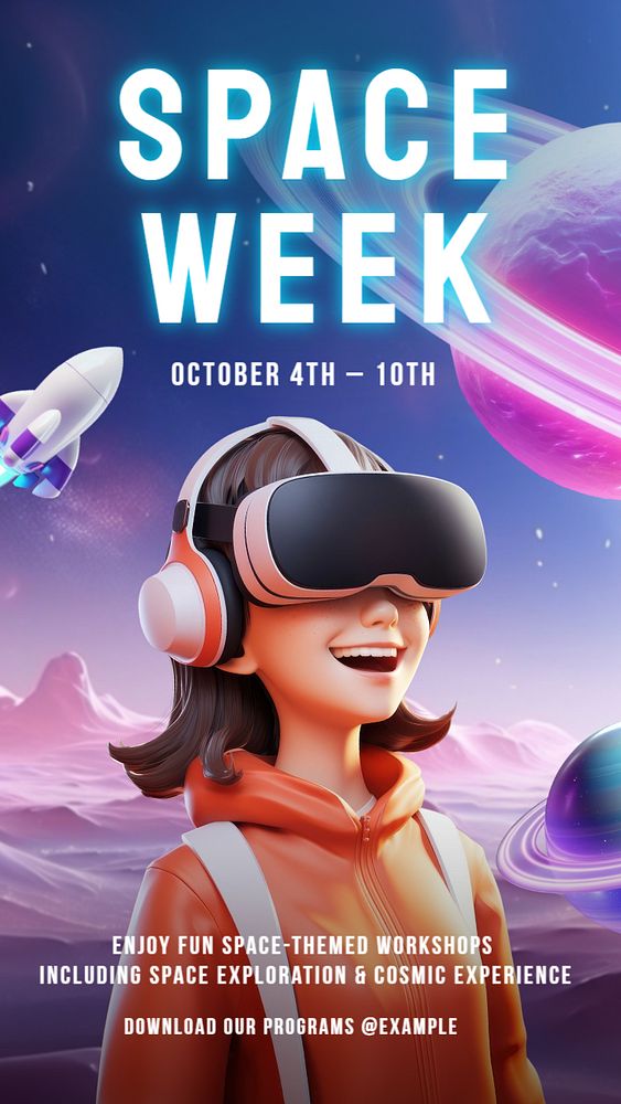 Space week Facebook story template, editable design