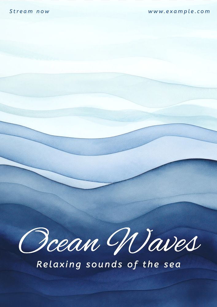 Ocean waves poster template, editable text and design