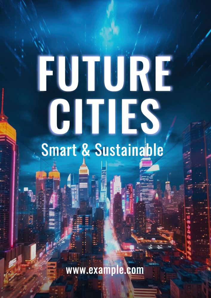 Future city poster template, editable text and design