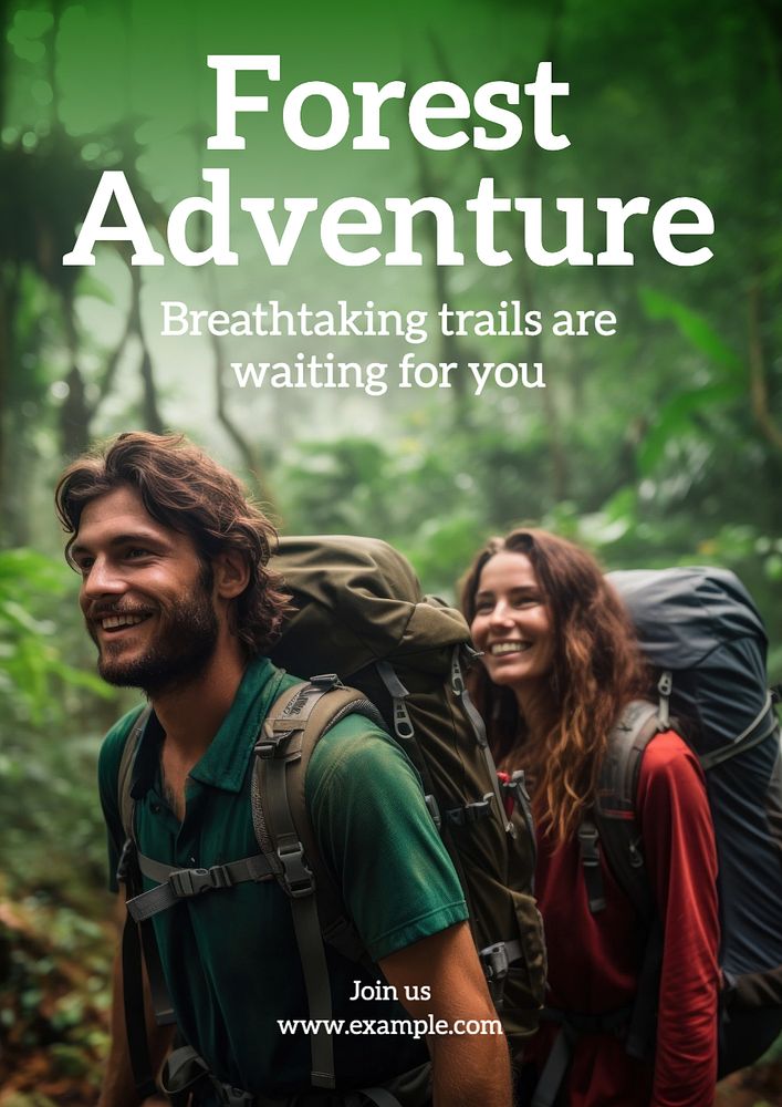 Forest adventure poster template, editable text and design