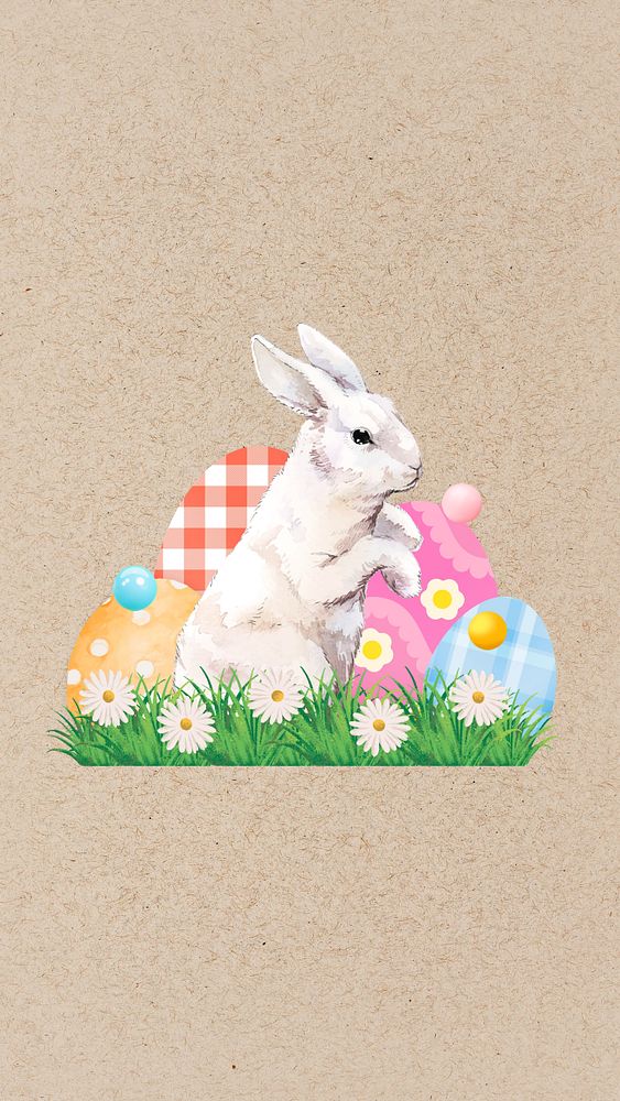 Easter bunny and eggs iPhone wallpaper, creative remix, editable design