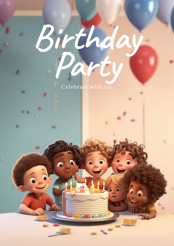 Birthday party poster template, editable text and design