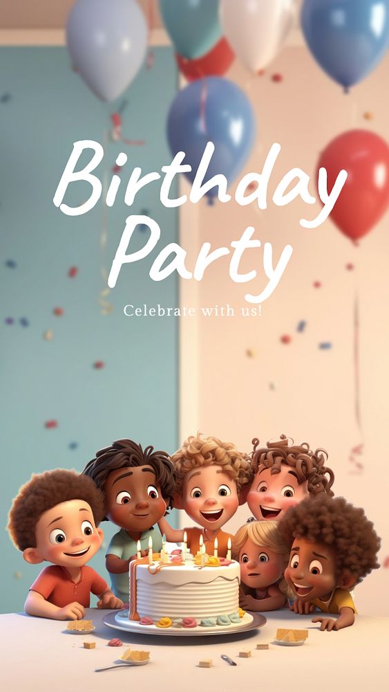 Birthday party Instagram story template, editable text