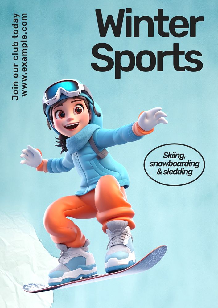 Winter sports poster template, editable text and design