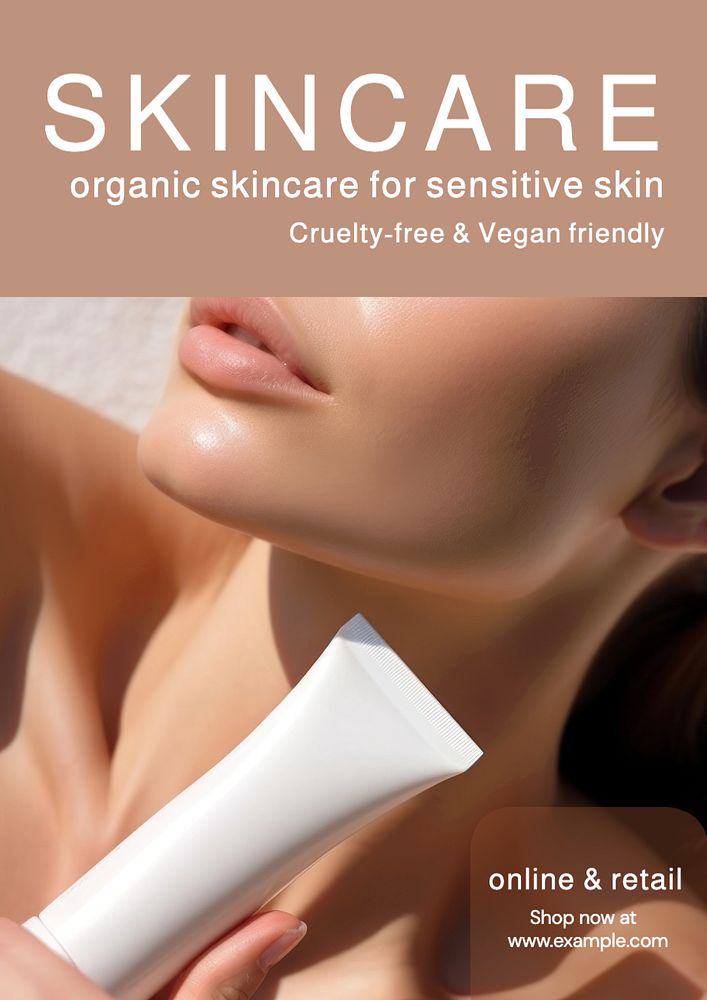 Organic skincare poster template, editable text and design