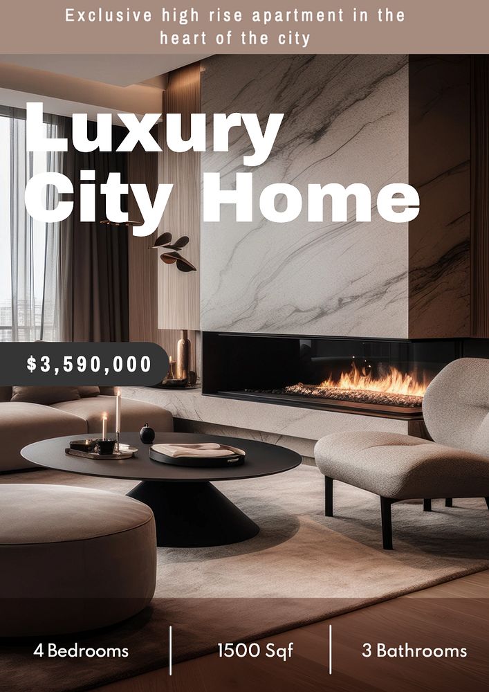 Luxury city home poster template, editable text and design