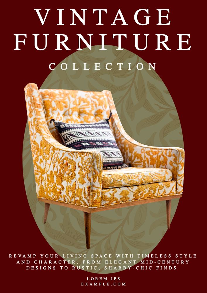 Vintage furniture collection poster template, editable text and design