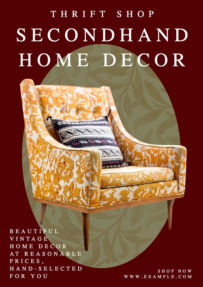 Secondhand decor shop poster template, editable text and design